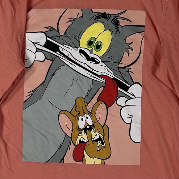 Tom and Jerry Long Sleeve T-shirt Men's Large Orange Graphic Print Tee Logo Top - Picture 2 of 9